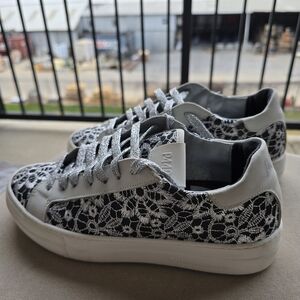 P448 Women's Black and White Lace Sneakers